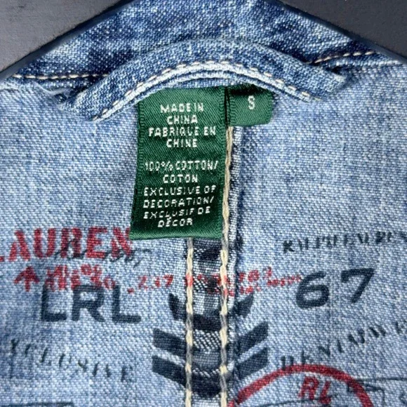 Lauren Ralph Lauren LRL Denim Chore Jacket Womens S Pockets Embellished Buttons - Picture 5 of 16